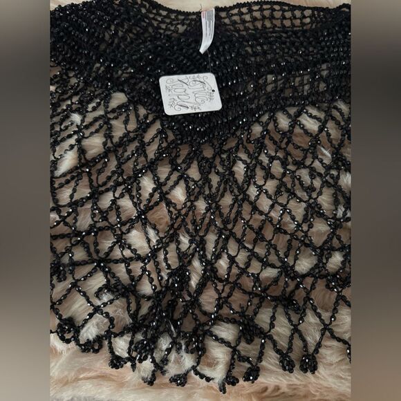 Free People 'Lil Somethin' Beaded Capelet One Size BLACK - Picture 4 of 7